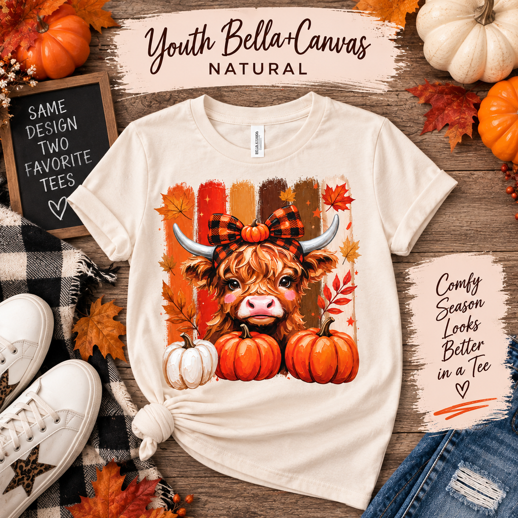 Pumpkin Kisses Highland Cow Tee 🎃🤎