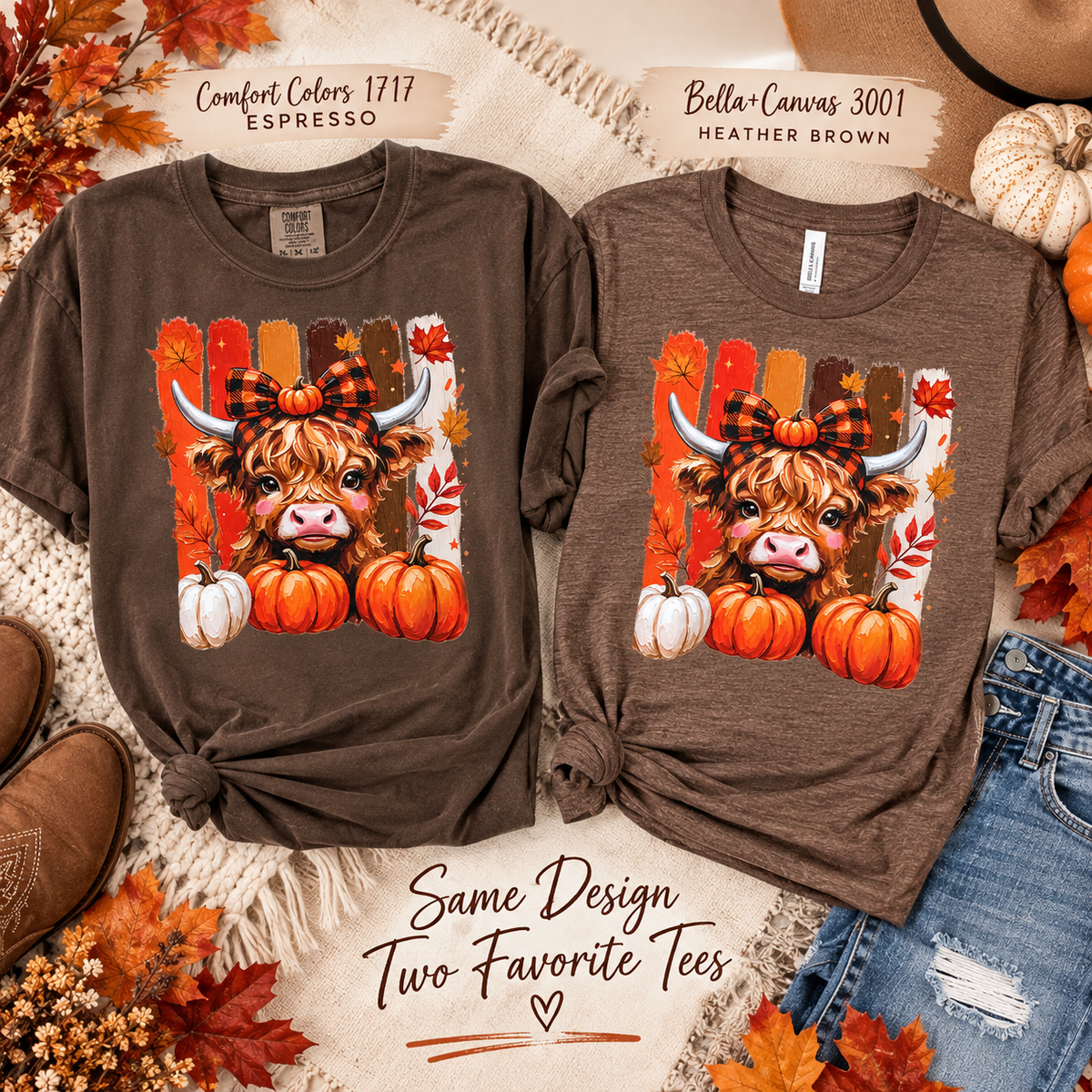Pumpkin Kisses Highland Cow Tee 🎃🤎