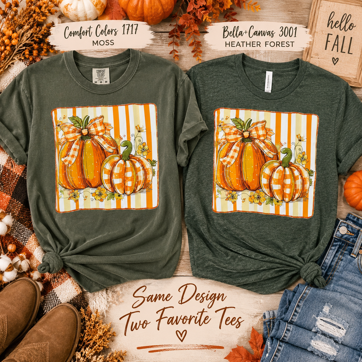 Hello Fall Gingham Pumpkin Tee 🎃🍃