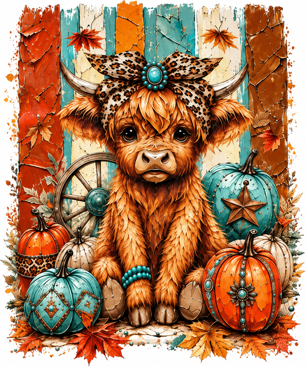 Western Fall Highland Cow Tee 🩵🎃
