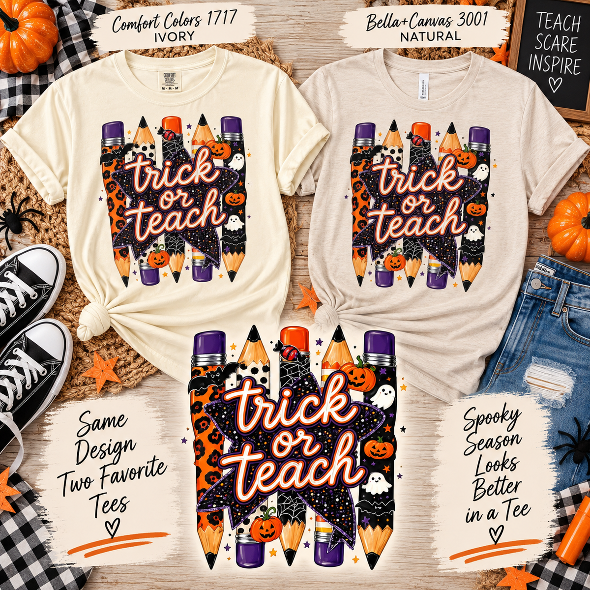 Trick or Teach Halloween Teacher Tee 🎃✏️