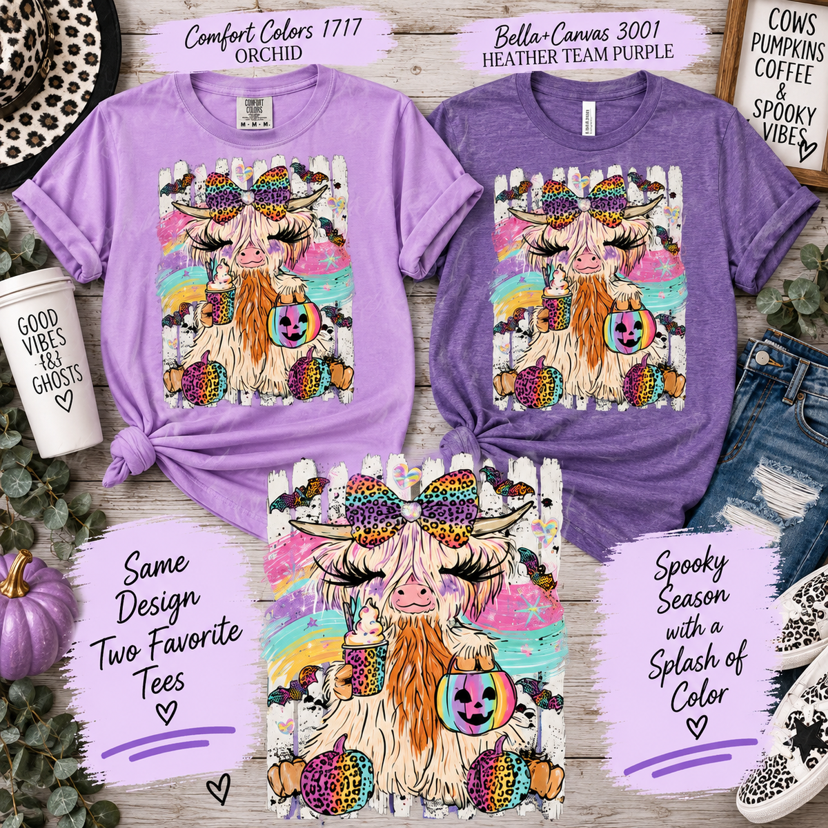 Rainbow Highland Cow Halloween Tee 🎃🌈